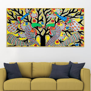 Colorful Madhubani Canvas Wall Painting for Nature Inspired Decoration