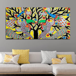 Colorful Madhubani Canvas Wall Painting for Nature Inspired Decoration