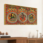 Colorful Madhubani Krishna Leela Canvas Wall Painting