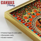 Colorful Madhubani Krishna Leela Canvas Wall Painting