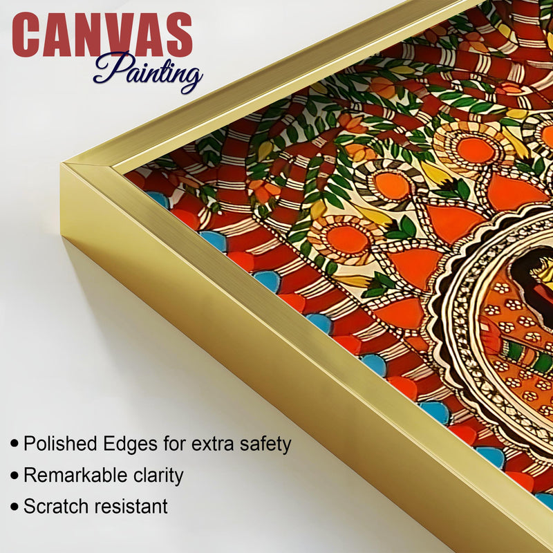Colorful Madhubani Krishna Leela Canvas Wall Painting