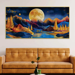 Colorful Mountain Moonlight Abstract Canvas Painting