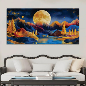 Colorful Mountain Moonlight Abstract Canvas Painting