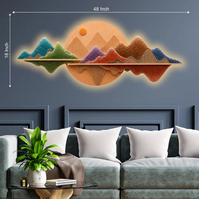 Colorful Peaks Horizon Premium Crystal Glass Backlit LED Painting