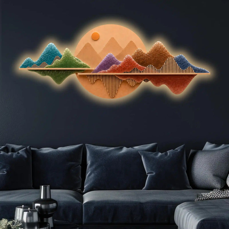 Colorful Peaks Horizon Premium Crystal Glass Backlit LED Painting