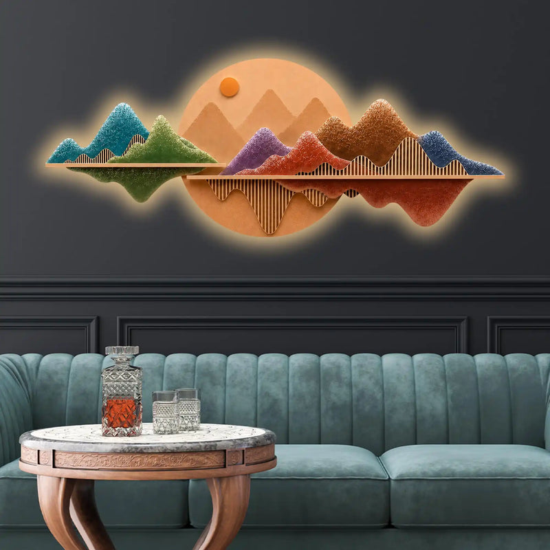 Colorful Peaks Horizon Premium Crystal Glass Backlit LED Wall Art