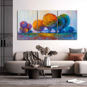 Colorful Round Trees Canvas Wall Painting of 3 Pieces