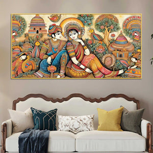 Colorful Traditional Canvas Wall Art Indian Painting for Home Décor