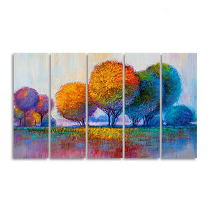 Colorful Trees Premium Canvas Wall Painting of Five Pieces