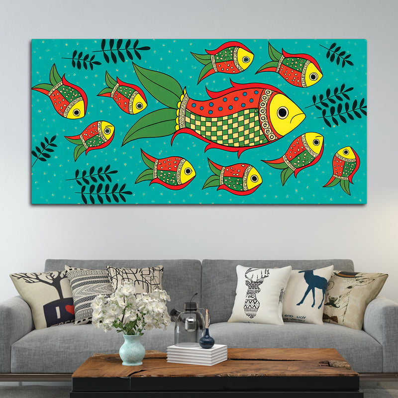 Colorful Tribal Fish Folk Art Canvas Wall Painting
