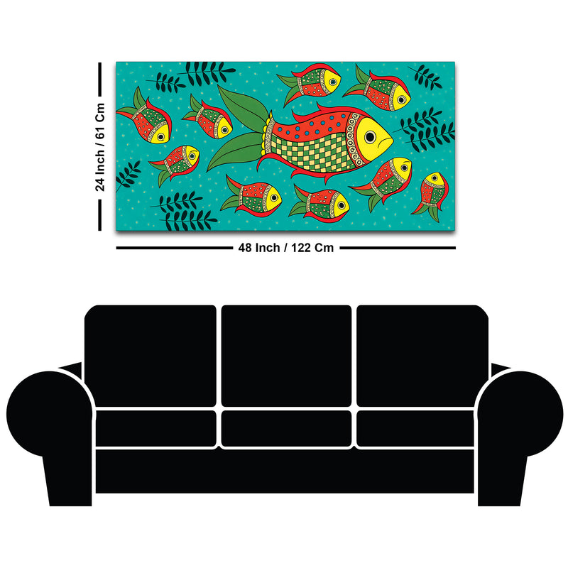 Colorful Tribal Fish Folk Art Canvas Wall Painting