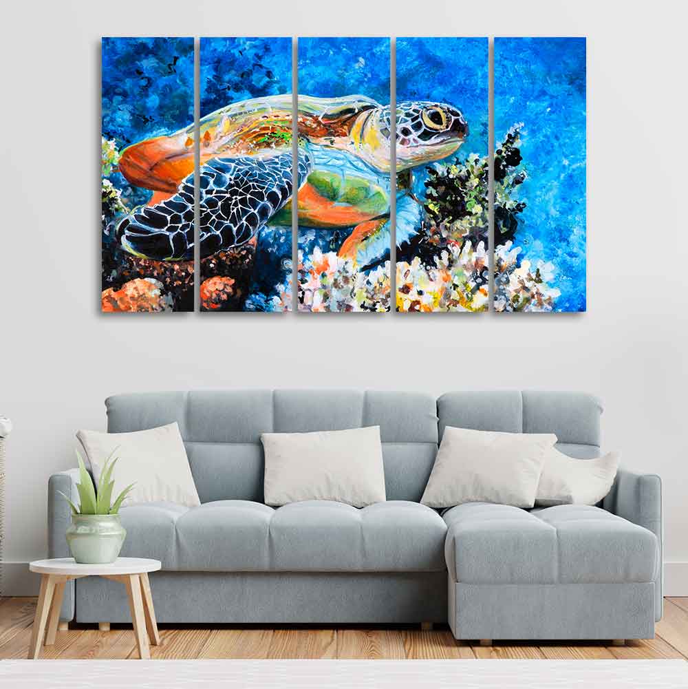 Colorful Turtle Canvas Wall Painting of Five Pieces