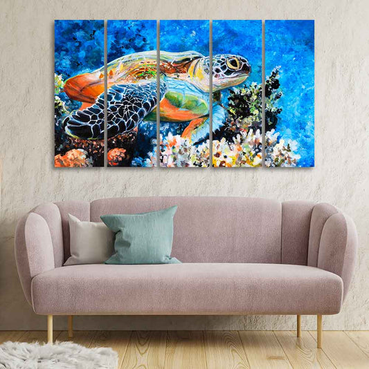 Colorful Turtle Canvas Wall Painting of Five Pieces