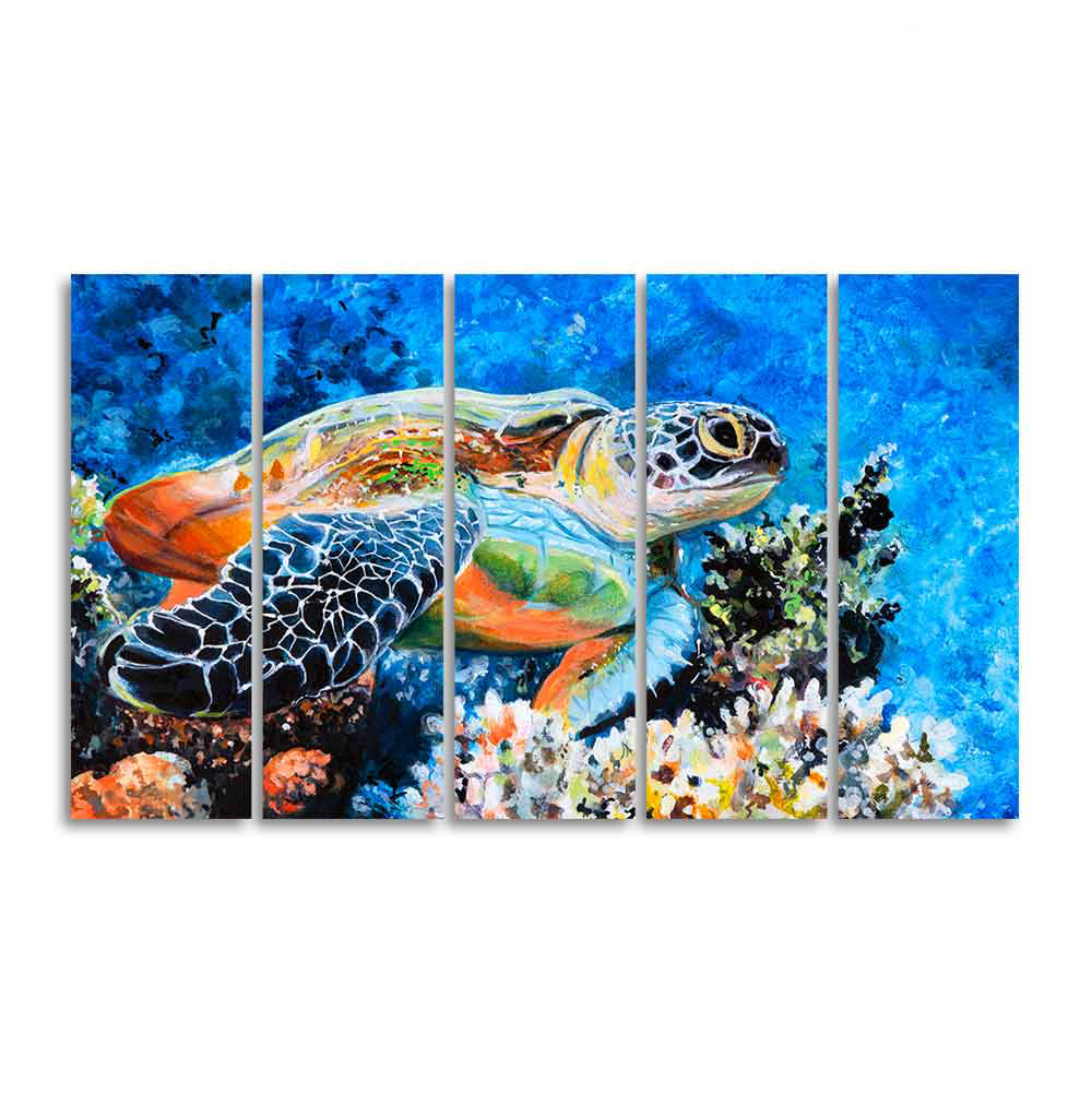 Colorful Turtle Canvas Wall Painting of Five Pieces