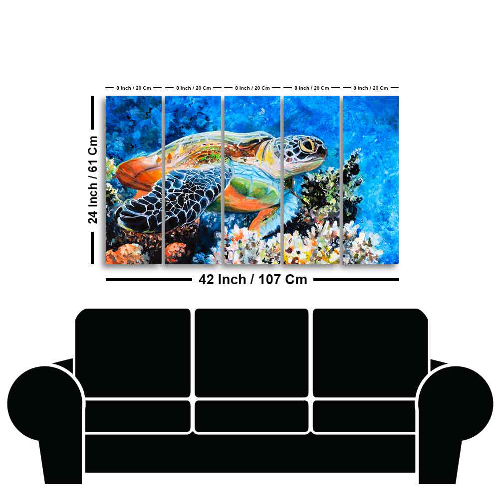 Colorful Turtle Canvas Wall Painting of Five Pieces