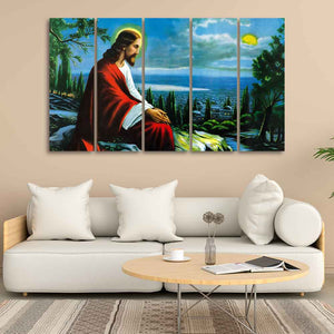 Premium Wall Painting of Jesus Christ in Jerusalem in Five Pieces