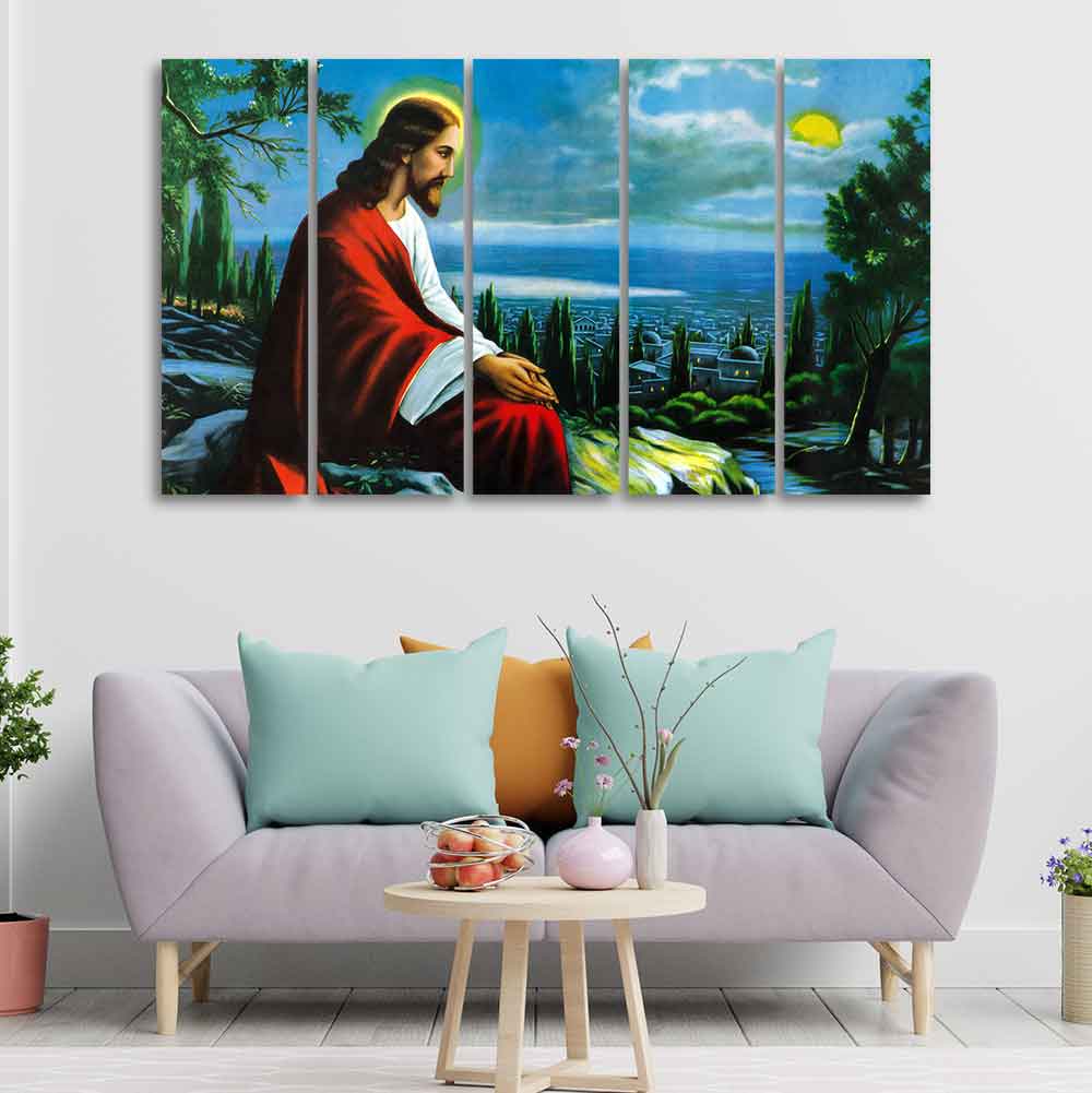 Premium Wall Painting of Jesus Christ in Jerusalem in Five Pieces