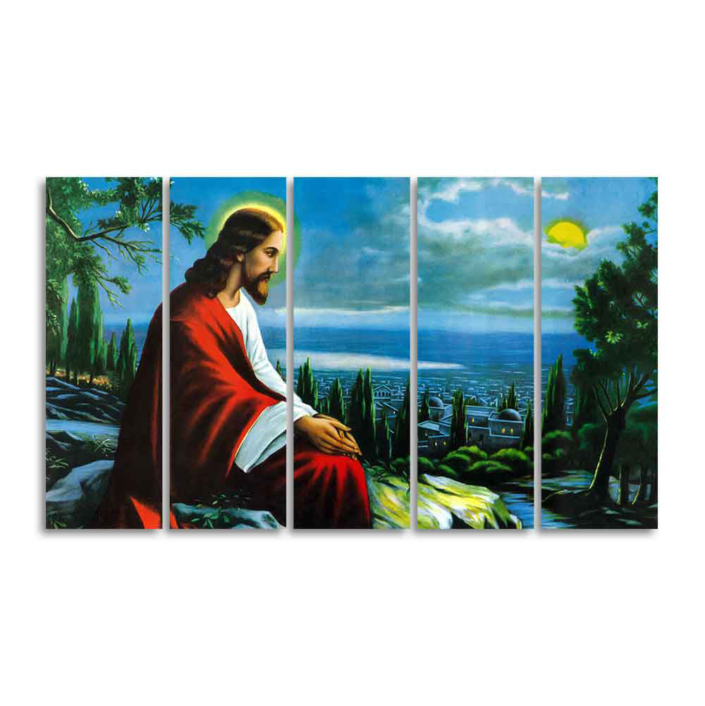 Premium Wall Painting of Jesus Christ in Jerusalem in Five Pieces