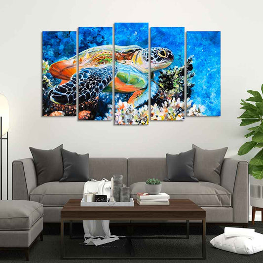 Colorful Turtle Canvas Wall Painting Set of Five