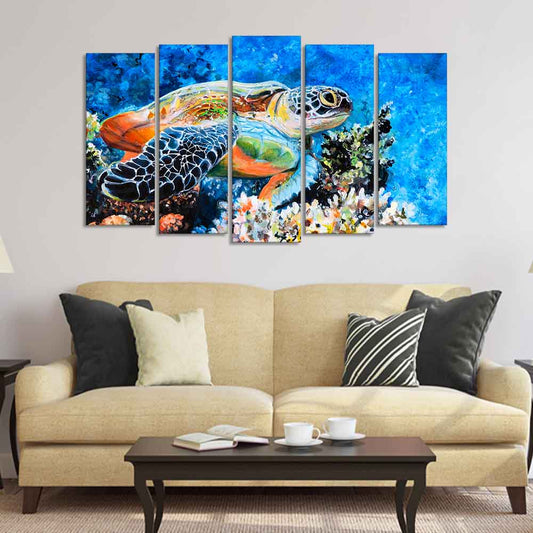 Colorful Turtle Canvas Wall Painting Set of Five