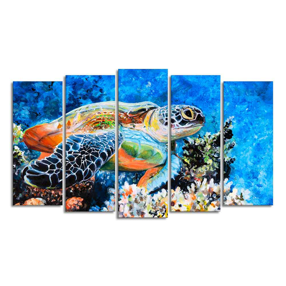 Colorful Turtle Canvas Wall Painting Set of Five