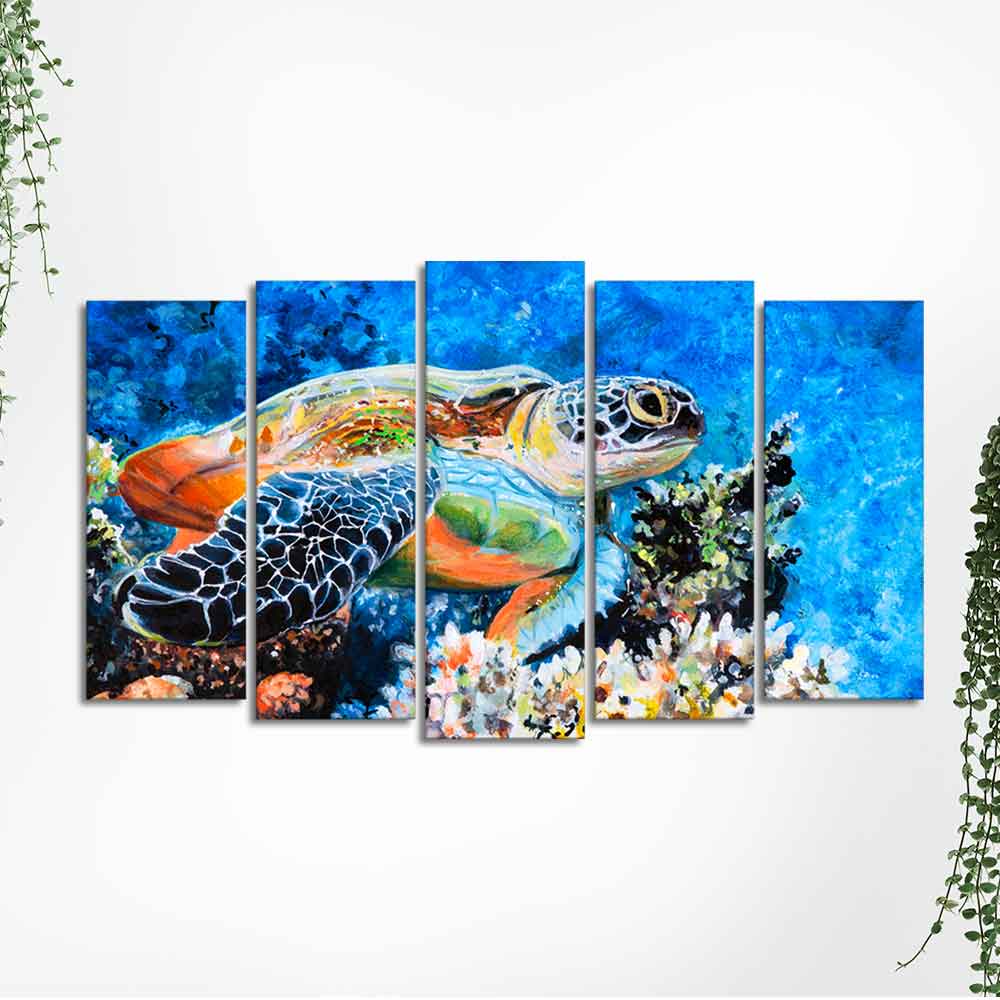 Colorful Turtle Canvas Wall Painting Set of Five
