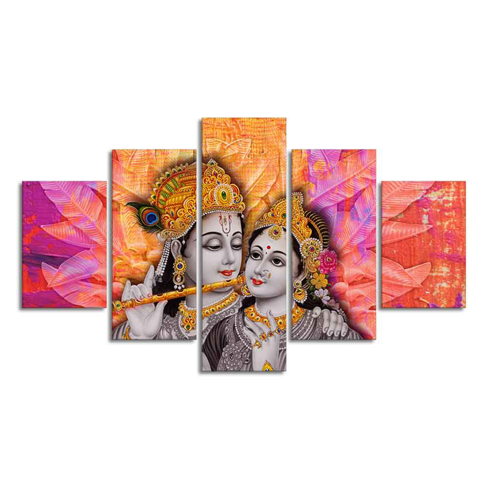Colorful Wall Painting of Lord Radha Krishna of Five Pieces