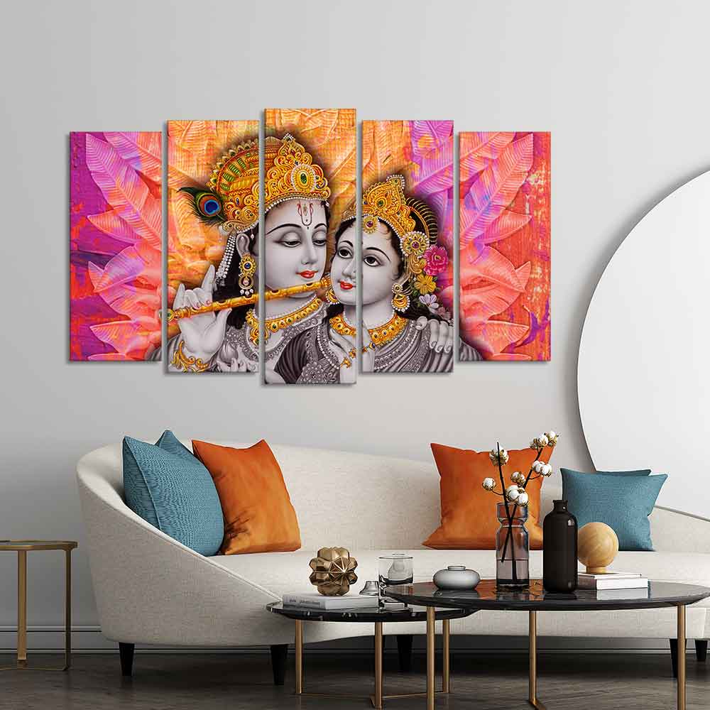 Colorful Wall Painting of Lord Radha Krishna Set of Five