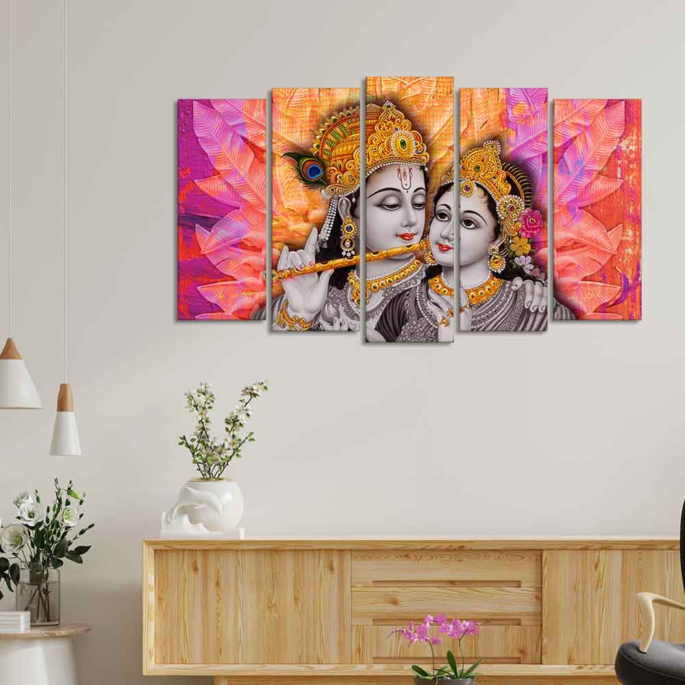 Colorful Wall Painting of Lord Radha Krishna Set of Five