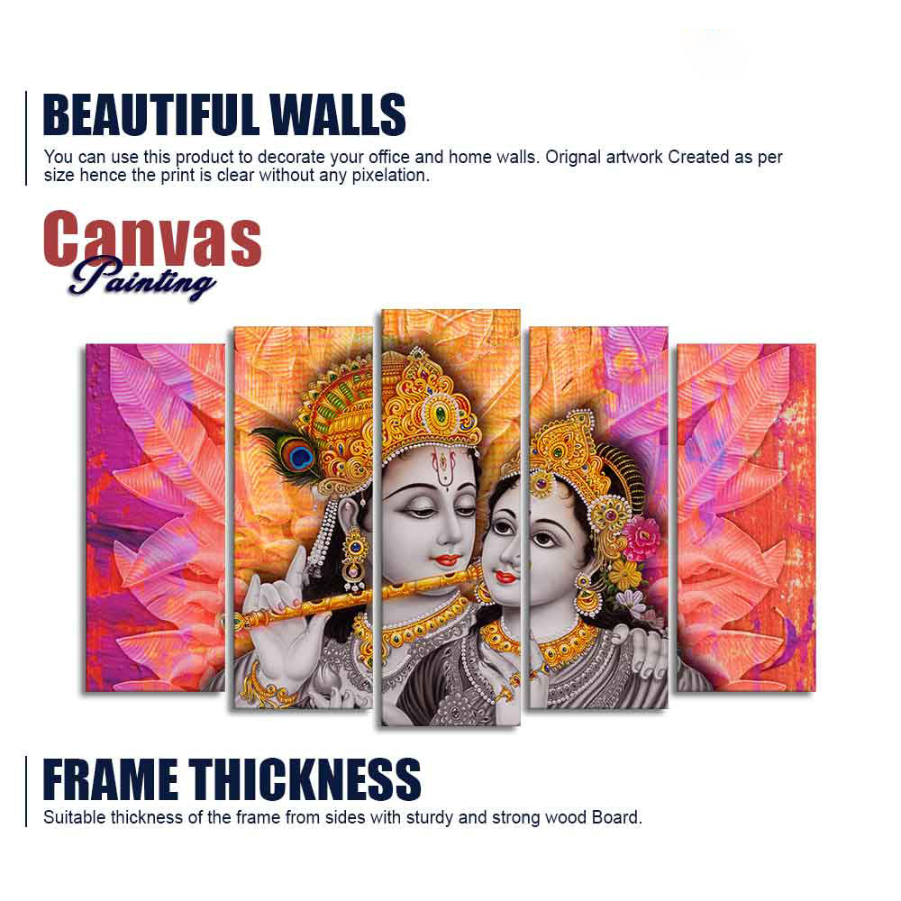 Colorful Wall Painting of Lord Radha Krishna Set of Five
