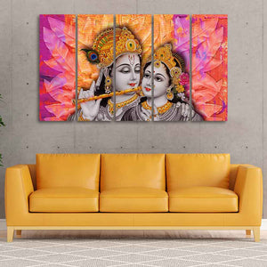 Colorful Wall Painting of Lord Radha Krishna Set of Five Pieces