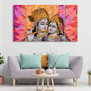 Colorful Wall Painting of Lord Radha Krishna Set of Five Pieces