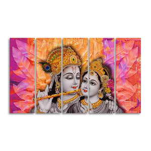 Colorful Wall Painting of Lord Radha Krishna Set of Five Pieces