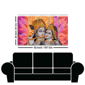 Colorful Wall Painting of Lord Radha Krishna Set of Five Pieces