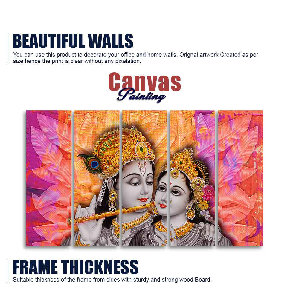 Colorful Wall Painting of Lord Radha Krishna Set of Five Pieces