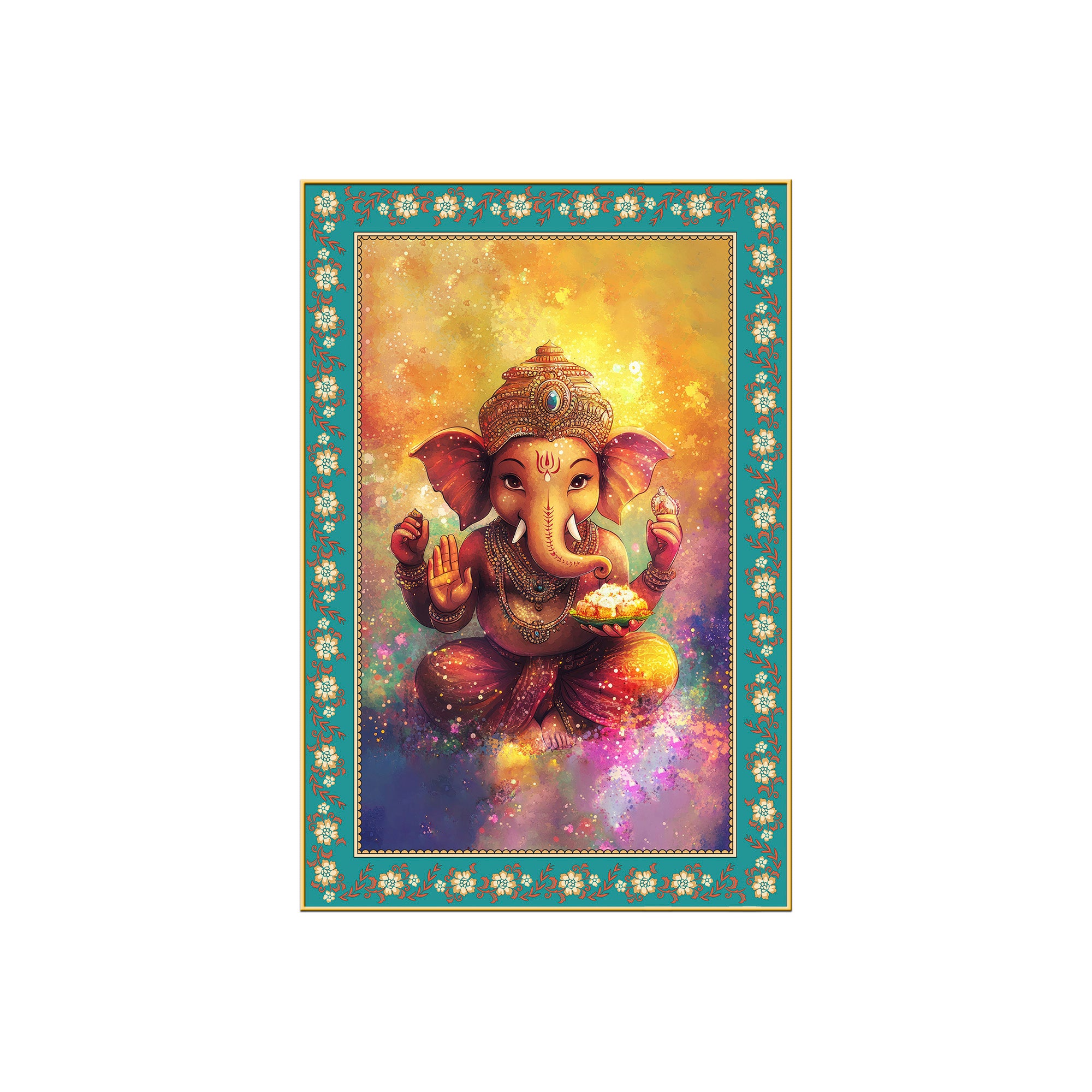 Colors of Lord Ganesha Floral Border Vertical Wall Painting