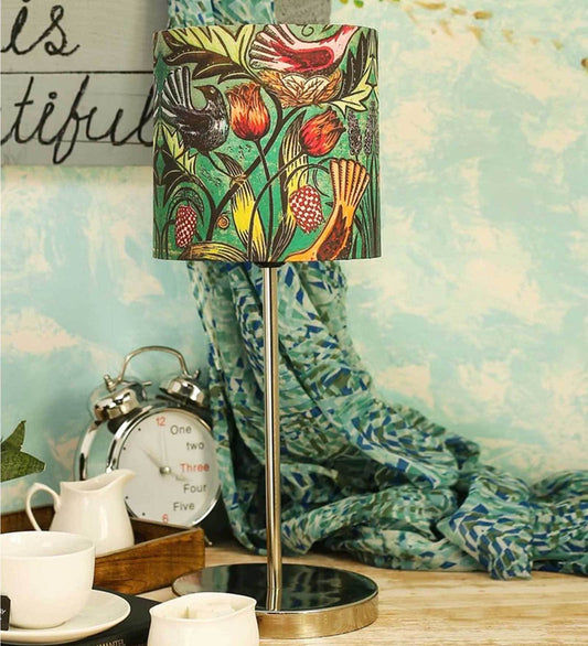 Colorful Floral Printed Art Shade Table Lamp with Silver Base