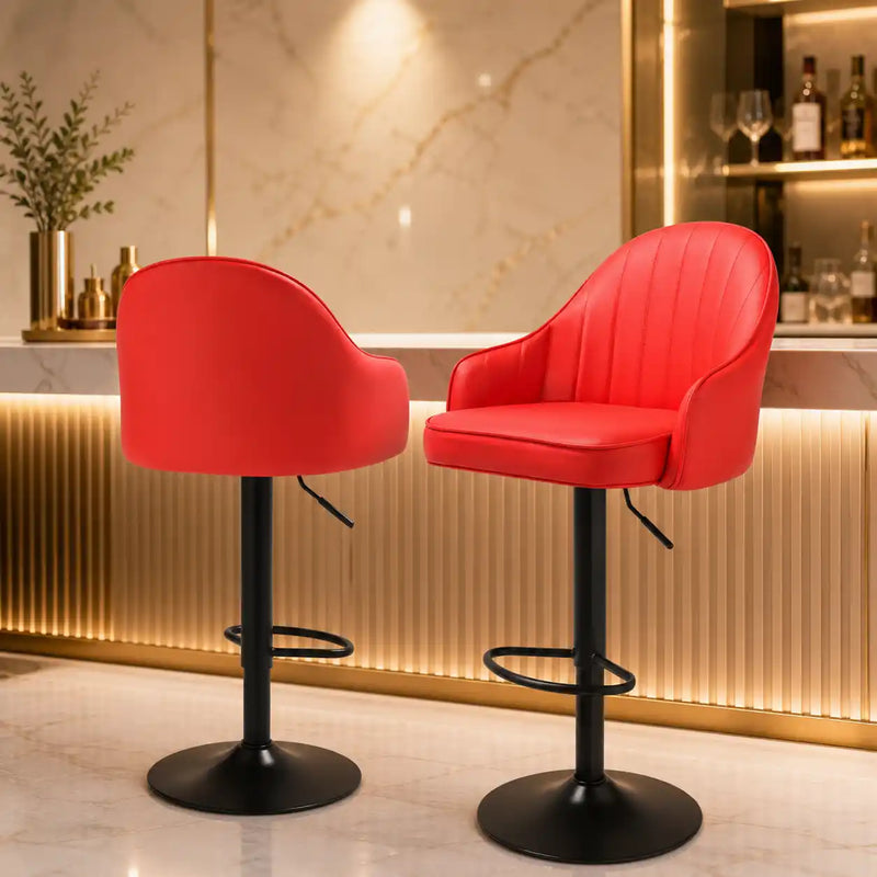 comfortable-height-adjustable-red-lounge-bar-stools-with-black-metal-base