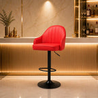 Comfortable Height Adjustable Red Lounge Bar Stools with Black Metal Base