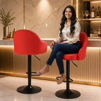 Comfortable Height Adjustable Red Lounge Bar Stools with Black Metal Base