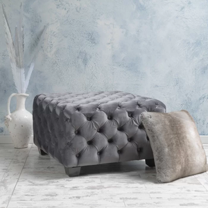 Comfy Square Shape Dark Grey Ottoman with Metal Finish