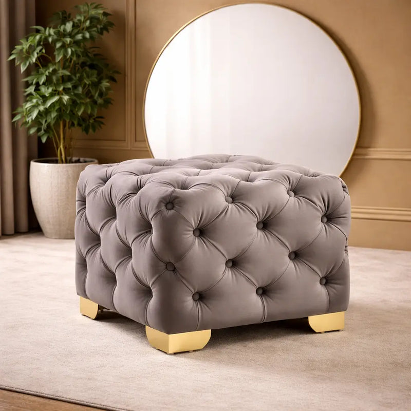 comfy-square-shape-grey-color-velvet-ottoman-with-golden