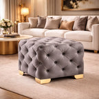 comfy-square-shape-grey-color-velvet-ottoman-with-golden
