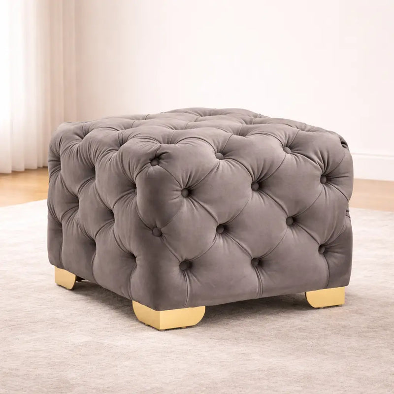 comfy-square-shape-grey-color-velvet-ottoman-with-golden