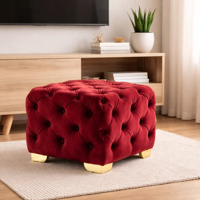 comfy-square-shape-royal-red-velvet-ottoman-with-golden