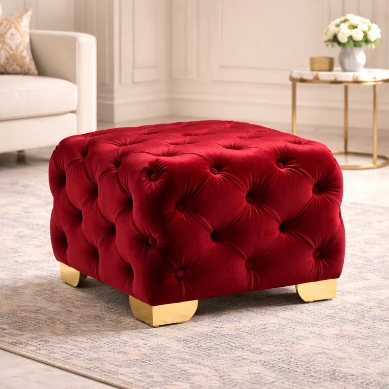 comfy-square-shape-royal-red-velvet-ottoman-with-golden