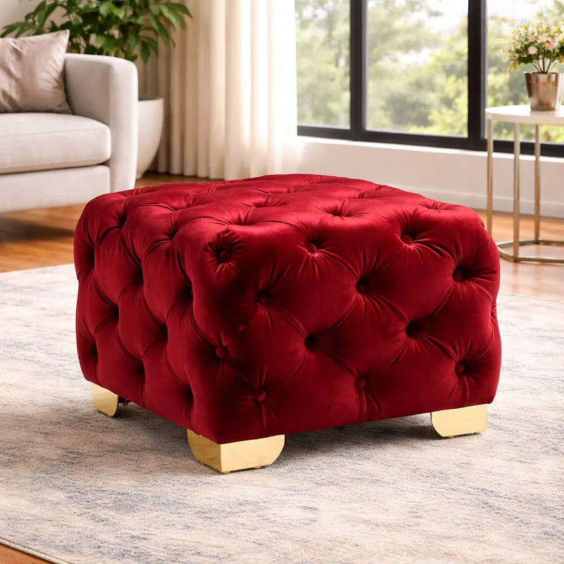 comfy-square-shape-royal-red-velvet-ottoman-with-golden