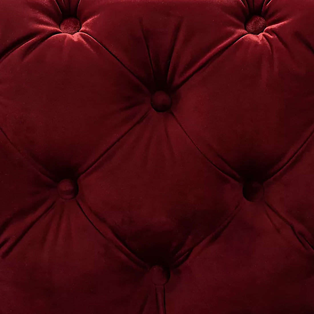 Comfy Square Shape Royal Red Velvet Ottoman with Golden Metal Finish