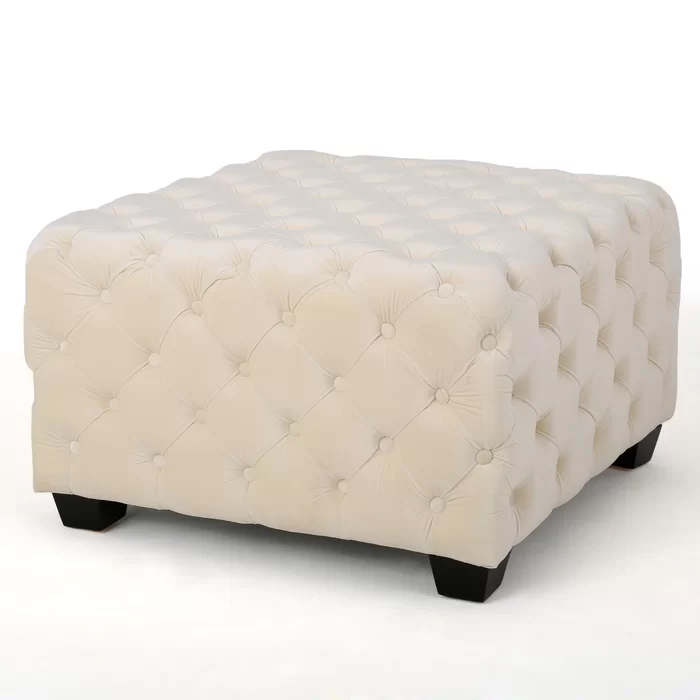 Comfy Square Shape White Color Ottoman with Metal Finish