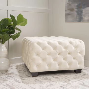 Comfy Square Shape White Color Ottoman with Metal Finish